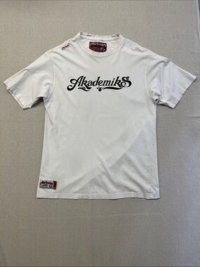 Akademiks Y2K White Graphic Logo Tee XXL Distressed Streetwear